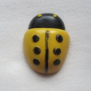 Vintage Plastic Fridge Magnet: 2" Yellow Ladybug